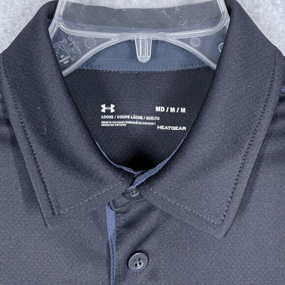 Under Armor Polo Mens Med Navy Loose Heat Gear Golf Lightweight Stretch - Picture 3 of 10